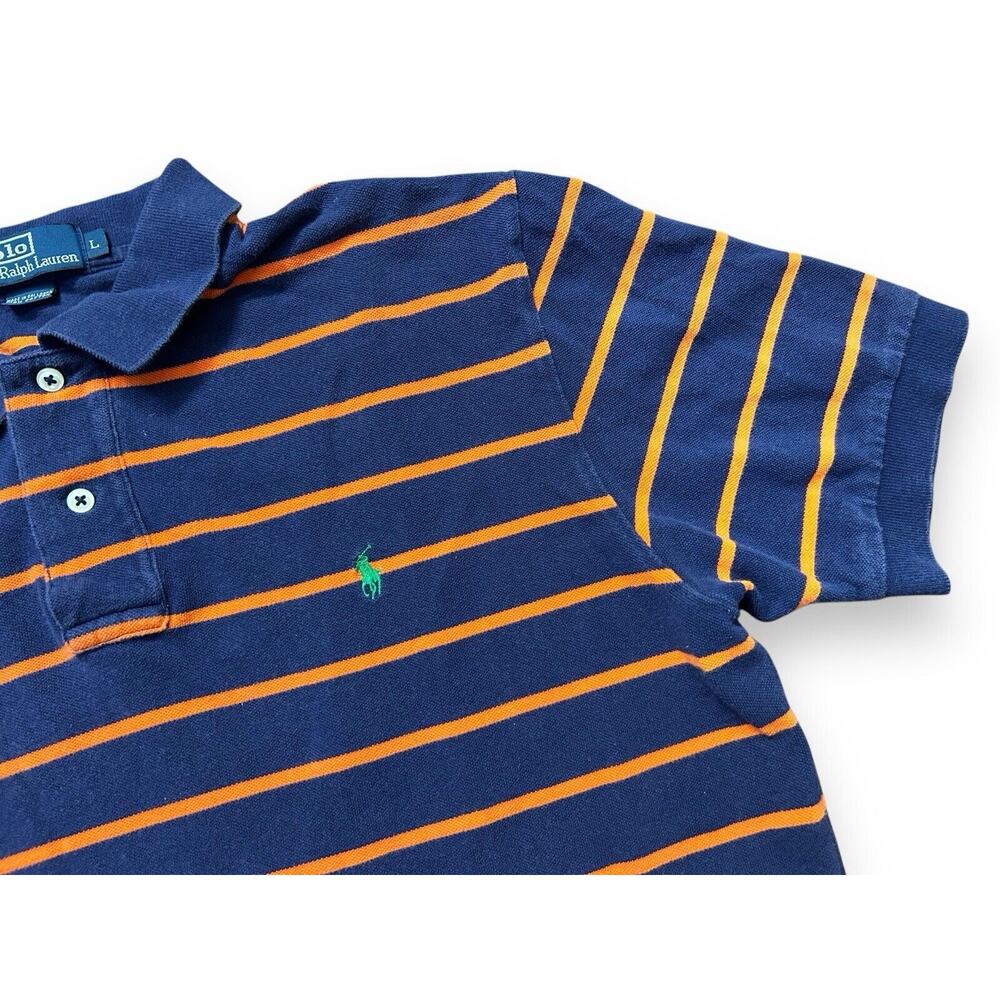 Vintage Ralph Lauren Polo Shirt Large Blue Orange Green Pony Rainbow Rugby - Picture 2 of 7